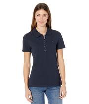 Camisa polo Tommy Hilfiger Solid de manga curta azul marinho para mulheres