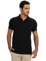 Camisa Polo Zíper Anistia Masculina Algodão com Elastano Preta
