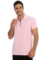 Camisa Polo Zíper Anistia Masculina Algodão com Elastano Rosa