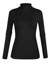 Camisa POPZONE canelada de manga comprida feminina preta rayon L