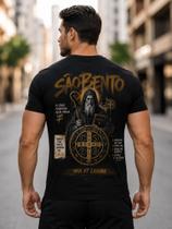 Camisa preta camiseta santo medalha de são bento cruz católico Camisa preta camiseta santo medalha de são bento cruz católico