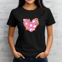 Camisa preta de algodão babylook feminina festa junina coração com desenhos arraiá escola caipira