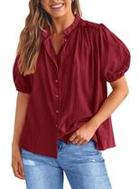 Camisa PRETTYGARDEN XXL Vermelha de Algodão com Botões e Manga Lanterna Camisa PRETTYGARDEN XXL Vermelha de Algodão com Botões e Manga Lanterna