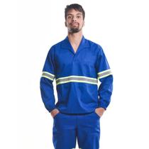 Camisa Profissional Brim Leve Elástico Punhos Faixa Refletiva Azul Royal