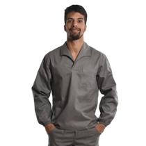 Camisa Profissional Fechada Mangas Longas Gola Italiana Elástico Punhos Cinza Camisa Profissional Fechada Mangas Longas Gola Italiana Elástico Punhos Cinza