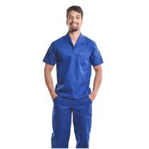 Camisa Profissional Fechado Mangas Curtas Gola Italiana Azul Royal