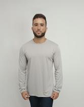 Camisa Profissional Masculina Gola Careca Manga Longa em Malha PV - Cinza