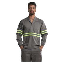 Camisa Profissional Trabalho Brim Leve Elástico Punhos Faixa Refletiva Cinza