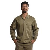 Camisa Profissional Uniforme Fechada Mangas Longas Gola Italiana Elástico Punhos Caqui