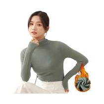 Camisa Pullover Modal De Manga Longa Com Gola Alta Para Mulheres, Ajuste Slim E Espessura Aumentada