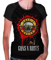 Camisa Raglan Baby Look Banda Guns N' Roses Ref 887 - smoke