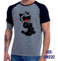 Camisa Raglan Gato Félix Desenho Animado Mesclan