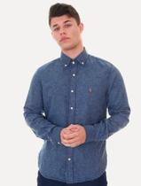 Camisa Ralph Lauren Masculina Custom Flannel Coloured Logo Azul Mescla