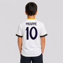 Camisa Real Madrid Coroa Infantil Branca 10 Mbappé Camisa Real Madrid Coroa Infantil Branca 10 Mbappé