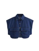 Camisa recortada com botões Perbai Summer Denim azul escuro