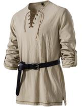 Camisa Renascentista Masculina JEMITOP Khaki Lace-Up XXXL
