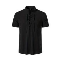 Camisa Retro Masculina De Algodão E Linho Leve Com Decote Em V E Manga Curta, Respirável, Em Cor Camisa Retro Masculina De Algodão E Linho Leve Com Decote Em V E Manga Curta, Respirável, Em Cor