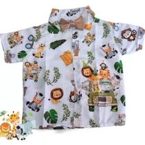 Camisa Safari Aquarela Baby bichos floresta luxo