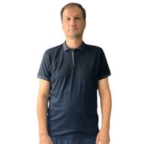 Camisa Sallo Gola Polo Slim Preta com Azul 7169 Camisa Sallo Gola Polo Slim Preta com Azul 7169