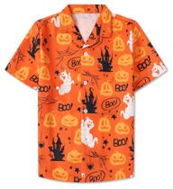 Camisa Sangtree Hawaiian casual de manga curta para meninos laranja 3-4Y Camisa Sangtree Hawaiian casual de manga curta para meninos laranja 3-4Y