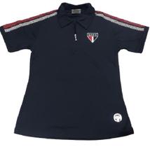 Camisa são paulo feminina polo preto com ziper - licenciado oficial