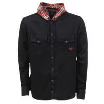 Camisa Sarja Masculina Preta Com Capuz Xadrez Vermelho Os Vaqueiros 36928
