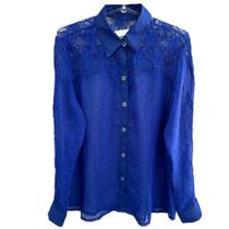 Camisa Sedosa com Renda Azul Royal da Aladiah - Tam 46