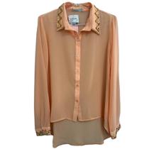 Camisa Sedosa Salmão com Bordados da Karmani - Tam G Camisa Sedosa Salmão com Bordados da Karmani - Tam G