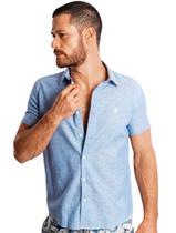 Camisa Sergio K Masculina Manga Curta Regular Linho Casual Azul Mescla