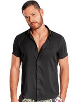 Camisa Sergio K Masculina Manga Curta Regular Viscose Twil Preta