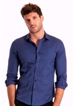 Camisa Sergio K Masculina Slim Fit Tricoline Azul