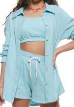 Camisa Shacket de Tricot Teens Azul Poah Noah