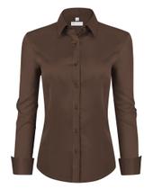 Camisa siliteelon Button Down para mulheres de manga comprida marrom XS Camisa siliteelon Button Down para mulheres de manga comprida marrom XS