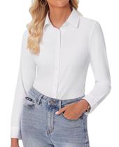 Camisa siliteelon com Botões, Manga Longa, Tecido Stretch, Branca