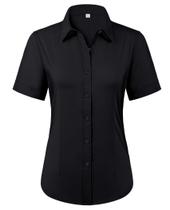 Camisa Siliteelon preta sem rugas resistente a manchas S/S