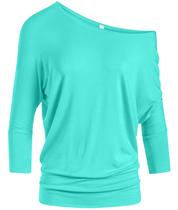 Camisa Simlu Jade Green Drape Top de manga 3/4 para mulheres