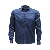 Camisa slim cetim azul marinho - dudalina