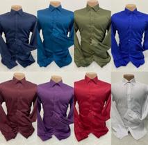 Camisa Slim Masculina Social Colorida Manga Longa para Trabalho Eventos Casamento Festa