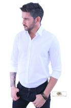 Camisa Slim Microfibra Masculino Branco G 44