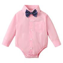 Camisa SOBOWO Baby Boy Formal Vestido de manga comprida 0-24M rosa