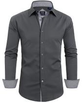 Camisa social Alimens & Gentle, manga comprida, sem rugas, cinza, preta Camisa social Alimens & Gentle, manga comprida, sem rugas, cinza, preta