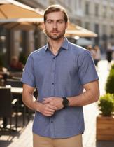 Camisa Social Amil Manga Curta Comfort Passa Fácil Sem Bolso 1897