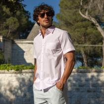 Camisa Social Amil Masculina Manga Curta 100 Algodão Com Bolso 1840