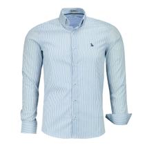 Camisa Social Amil Masculina Manga Longa Slim Listrada Sem Bolso 100% Algodão 1821