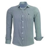 Camisa Social Amil Masculina Slim Manga Longa Listrada Sem Bolso 1876