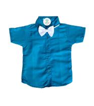 Camisa Social Azul Turquesa com Gravata G (6-8 Anos) Camisa Social Azul Turquesa com Gravata G (6-8 Anos)