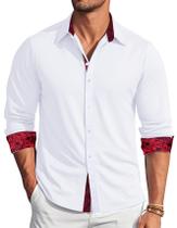 Camisa social Barry.Wang branca para homens de manga comprida Business Camisa social Barry.Wang branca para homens de manga comprida Business