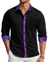 Camisa social Barry.Wang preta para homens de manga comprida com botões