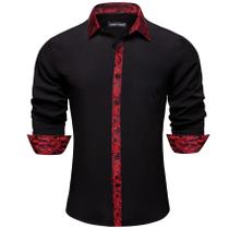 Camisa social Barry.Wang preta para homens de manga comprida empresarial