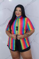 Camisa Social Botão Divertida Unissex Arco Iris